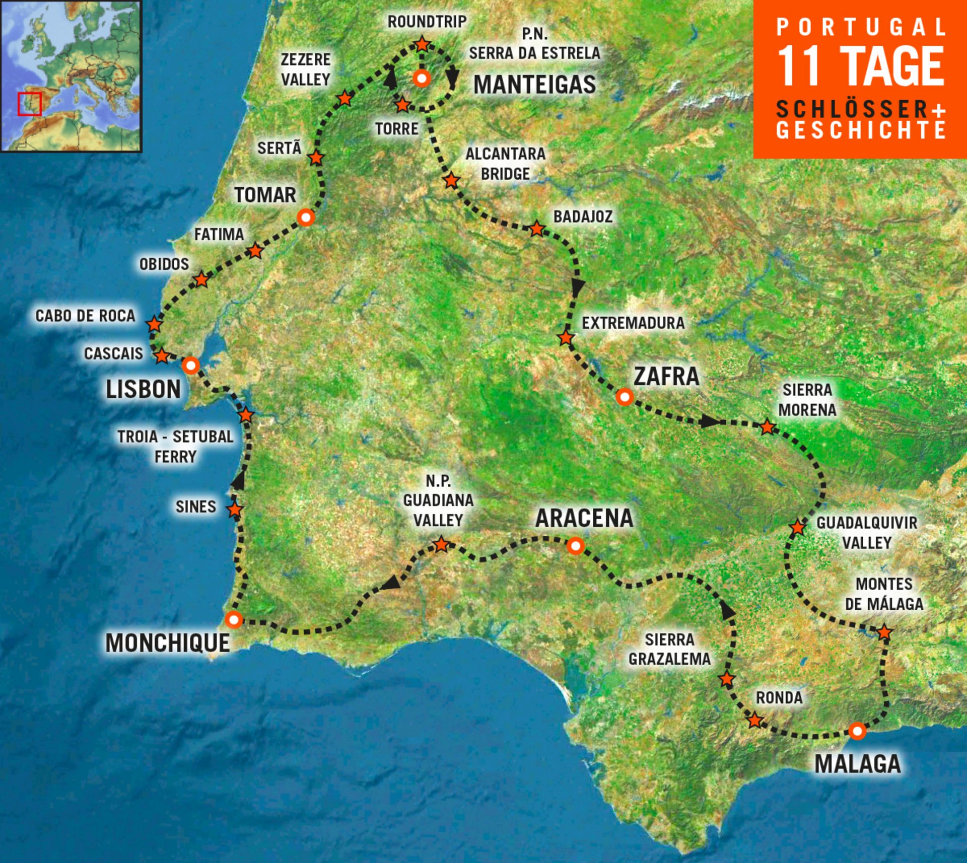 Tourenkarte Motorradreise in Portugal
