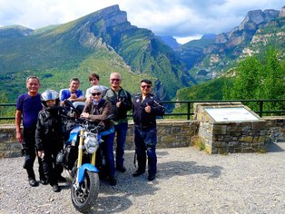 Hispania Tours motorcycle group in front of Cañon de Añisclo