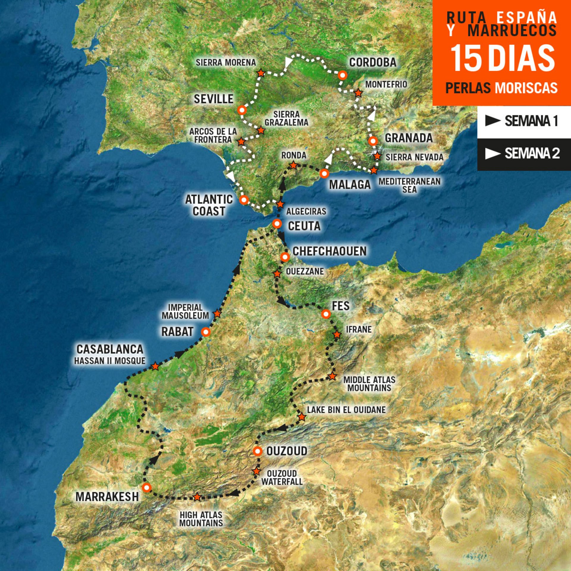 Mapa del Viaje en moto por España y Marruecos