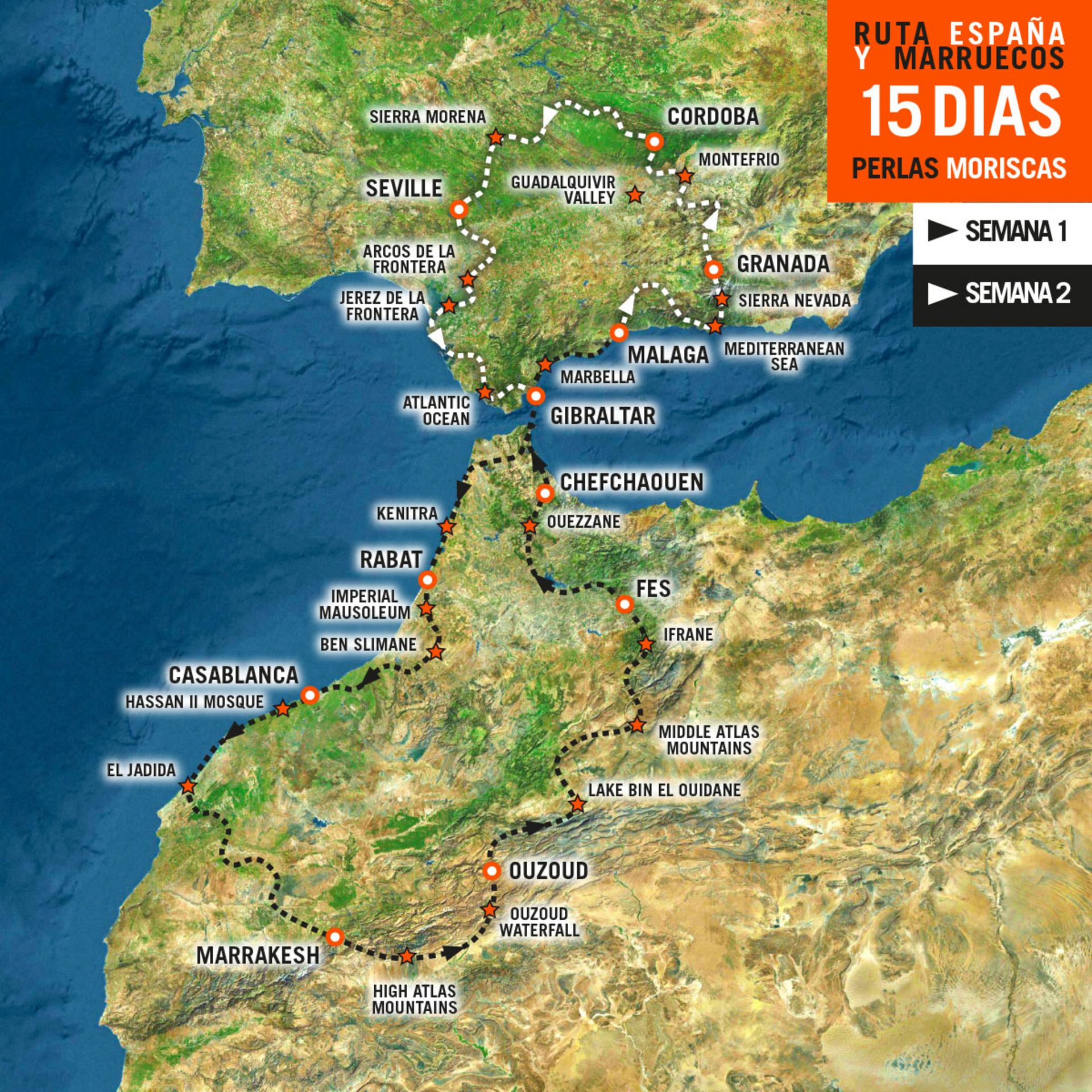 Mapa del Viaje en moto por España y Marruecos