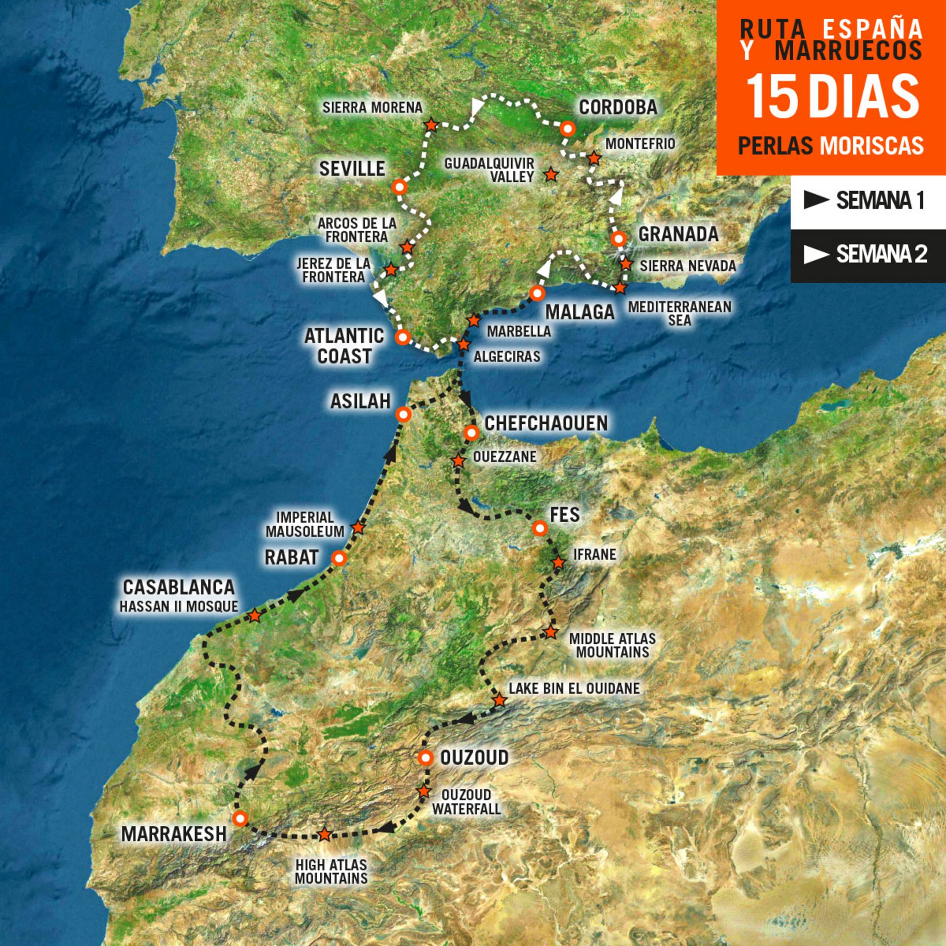 Mapa del Viaje en moto por España y Marruecos