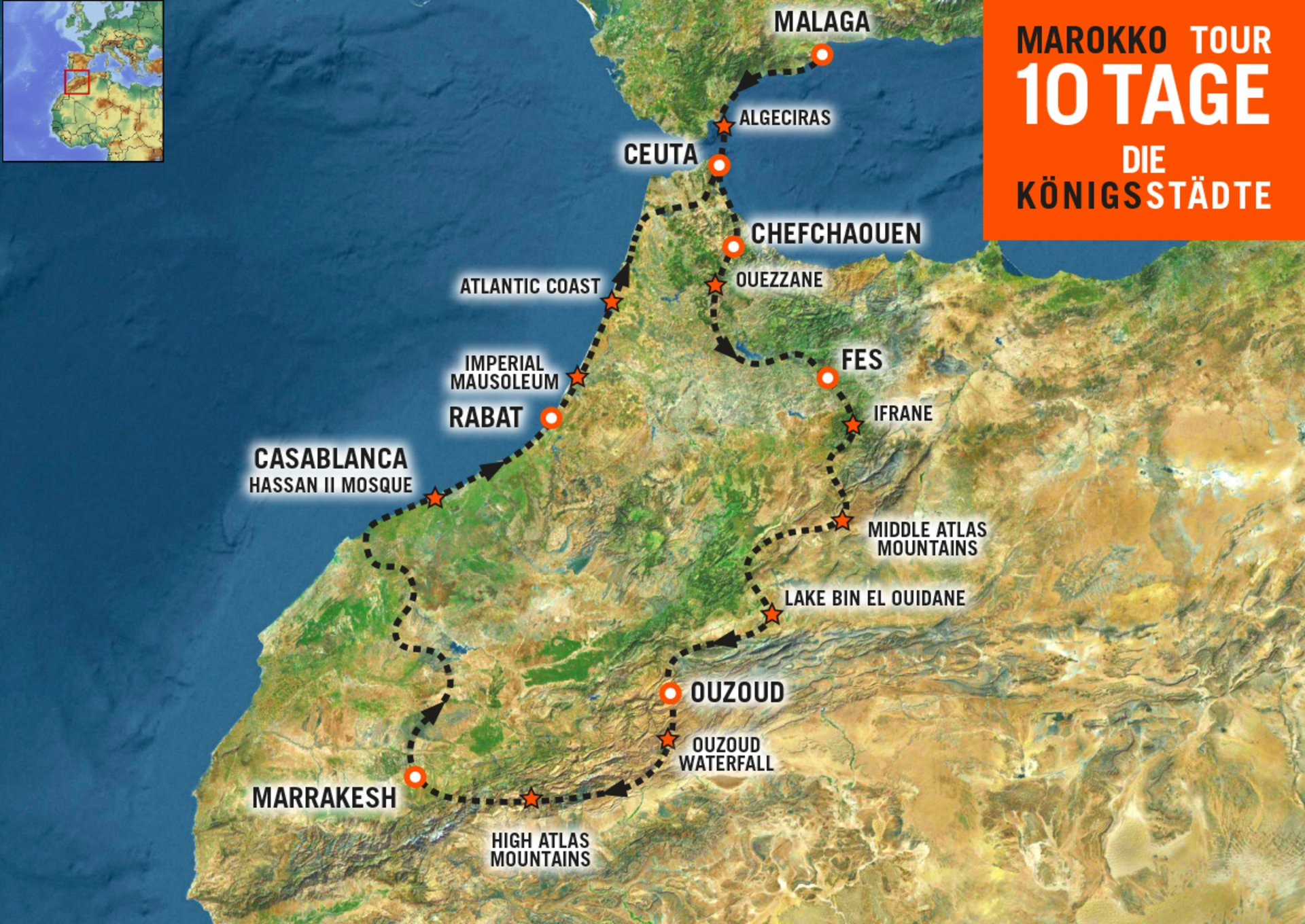 Tourenkarte Motorradreise Marokko