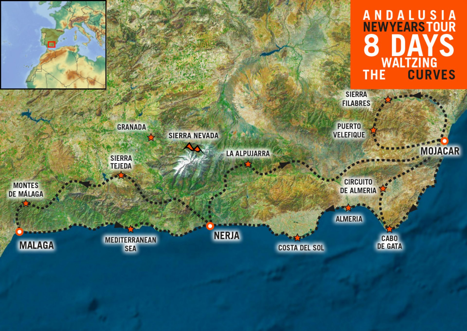 Map of Motorcycle tour in Andalusia and Southern Spain