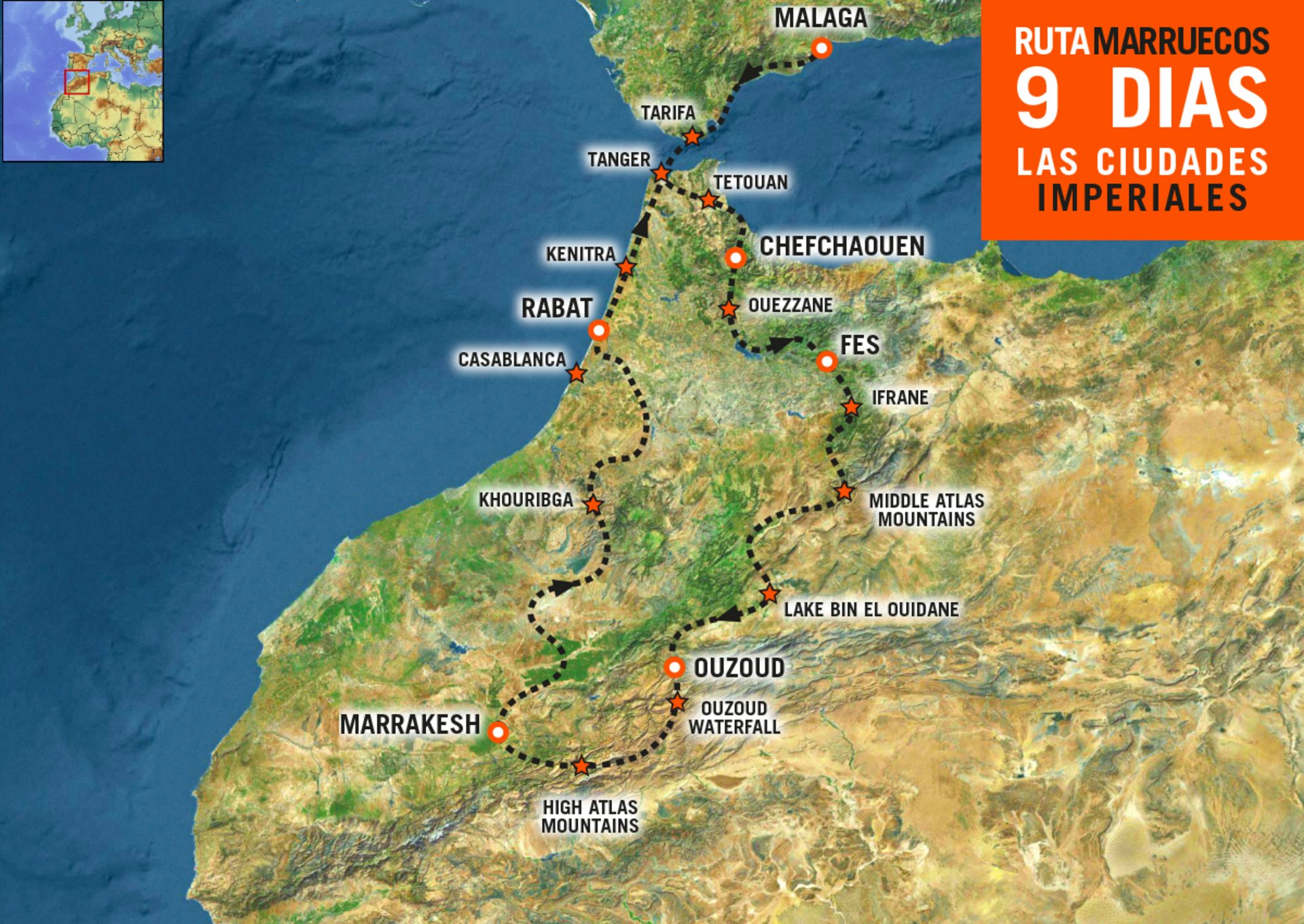 Mapa del Viaje en moto por Marruecos