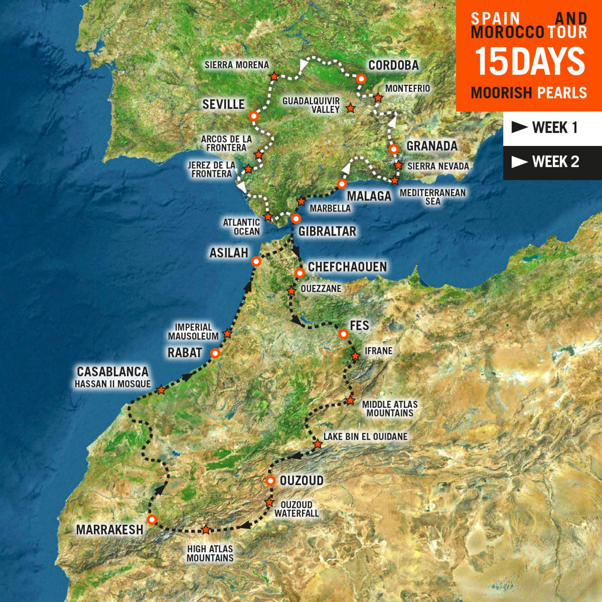 Map of Motorcycle tour in Spain and Morocco
