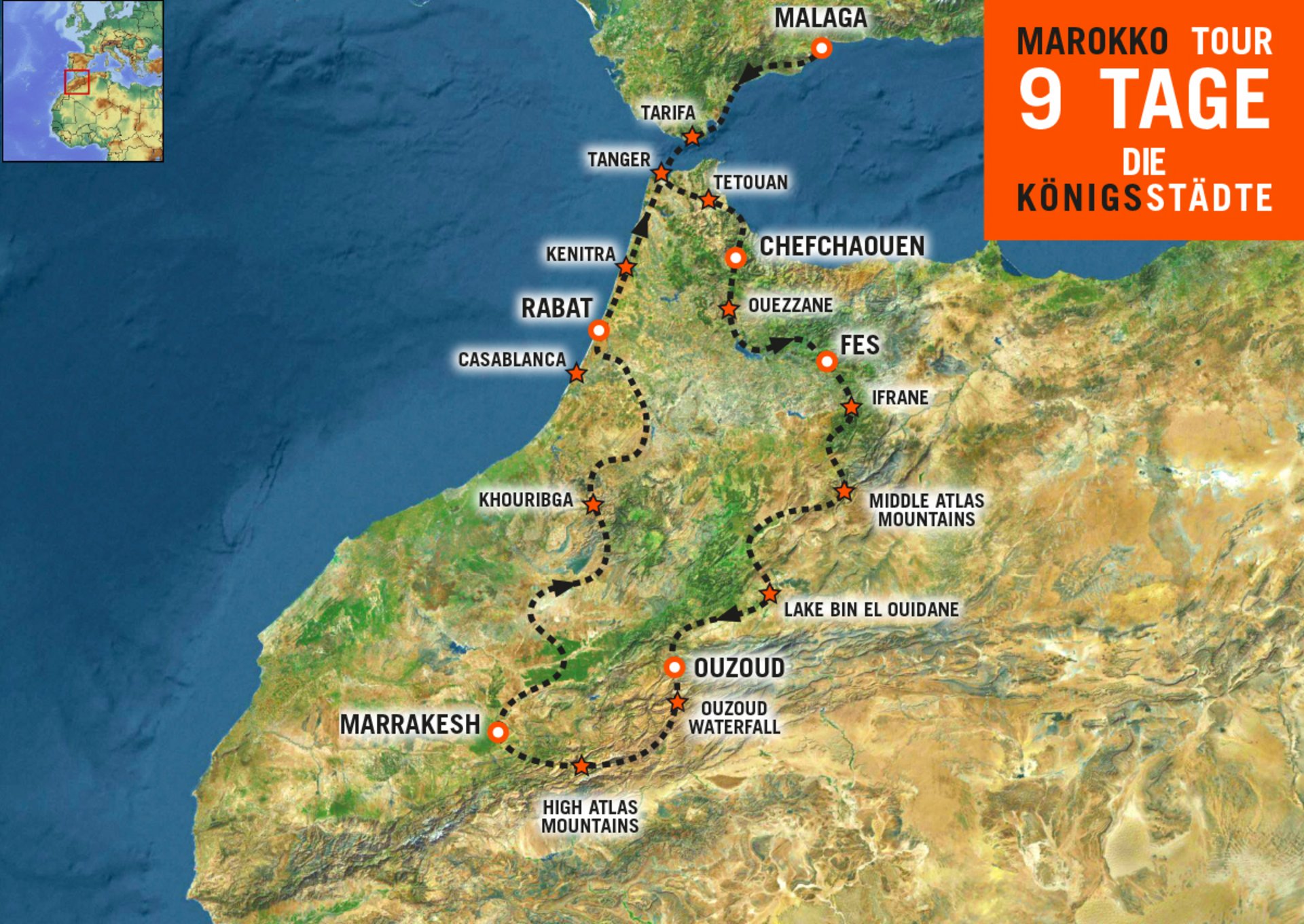 Tourenkarte Motorradreise Marokko