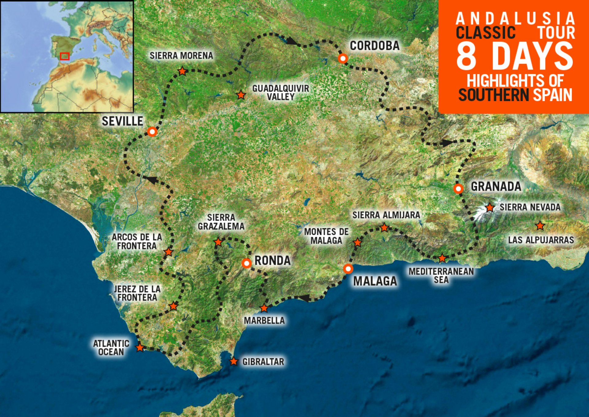 Map of Motorcycle tour in Andalusia