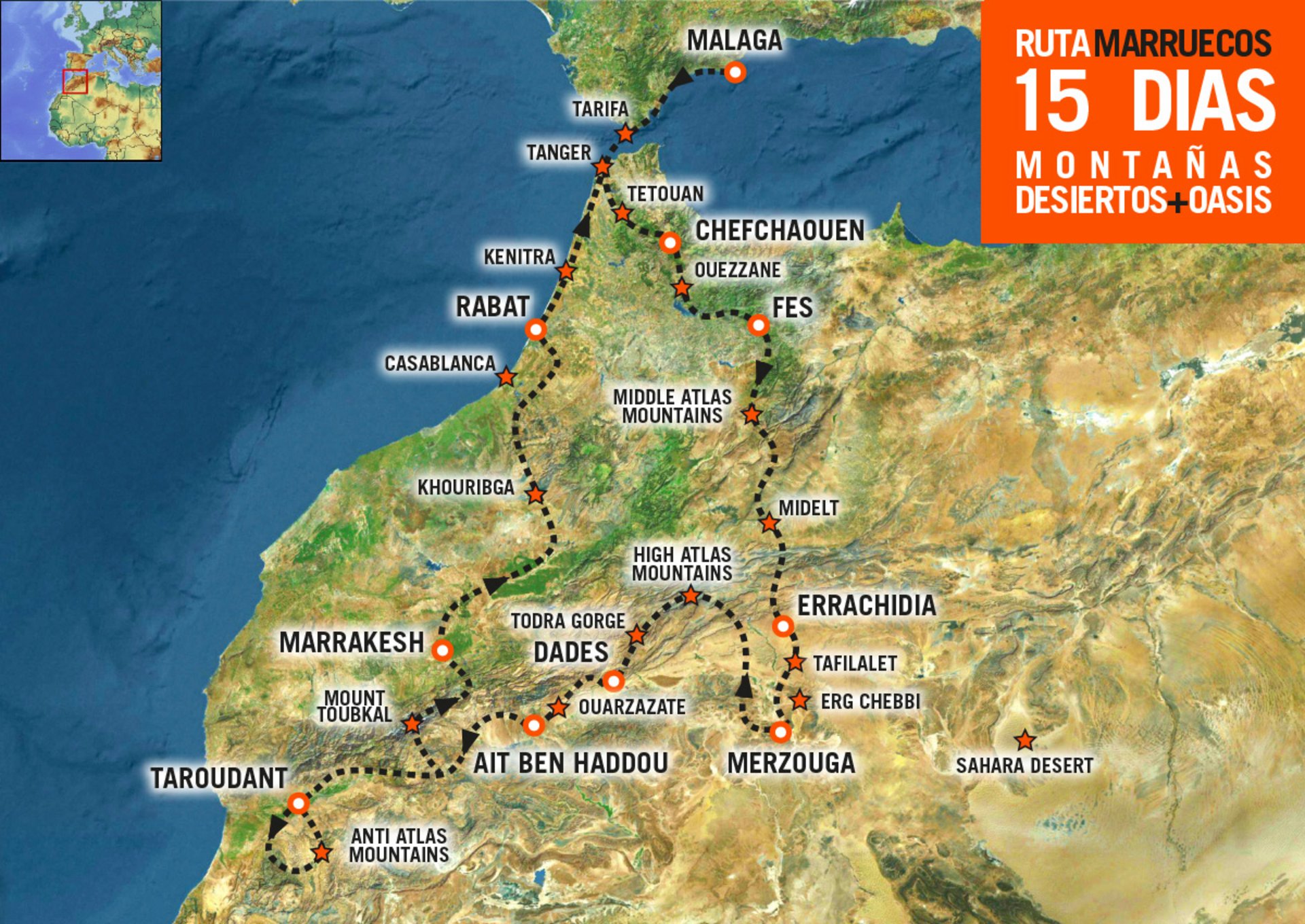 Mapa del Viaje en moto por Marruecos