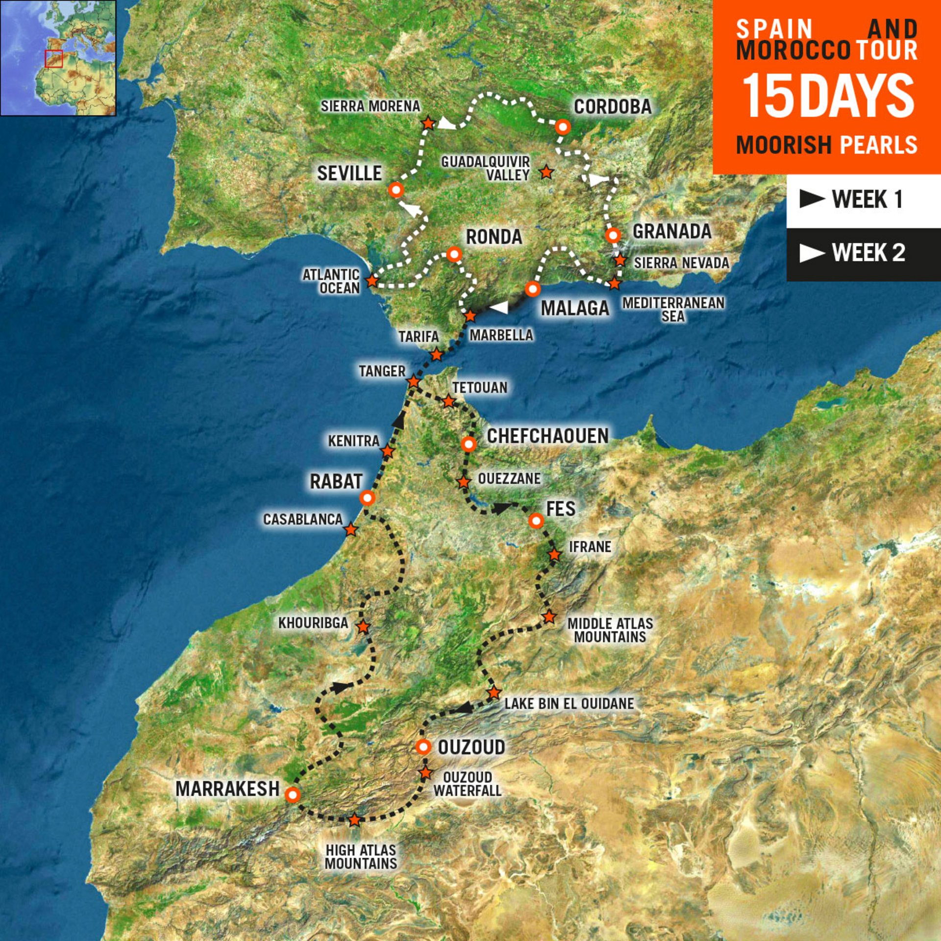 Map of Motorcycle tour in Spain and Morocco