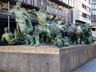 Monument to the running of the bulls in Pamplona