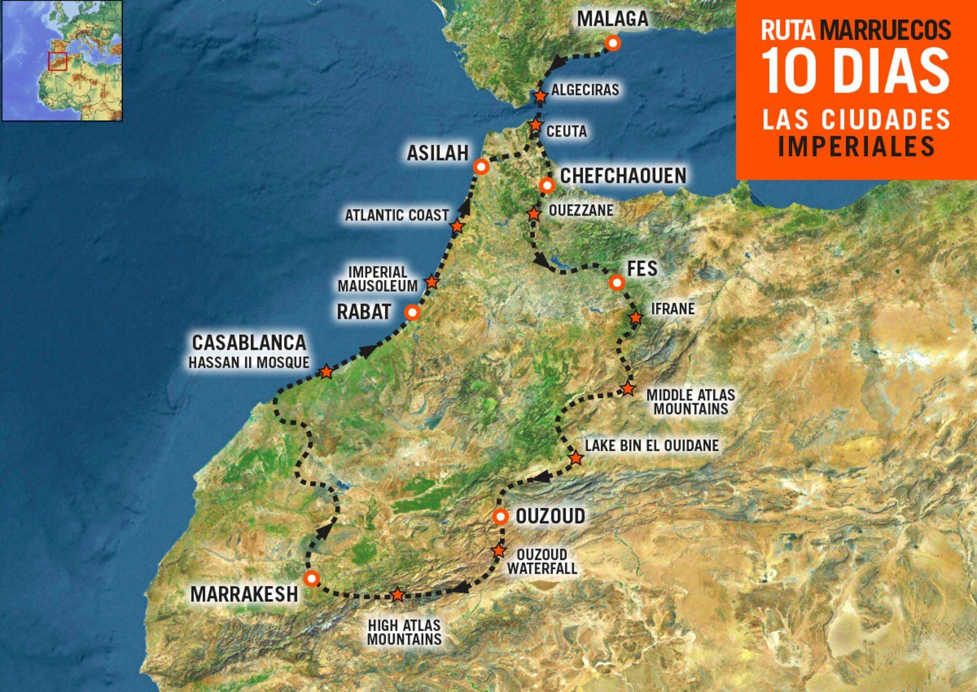 Mapa del Viaje en moto por Marruecos